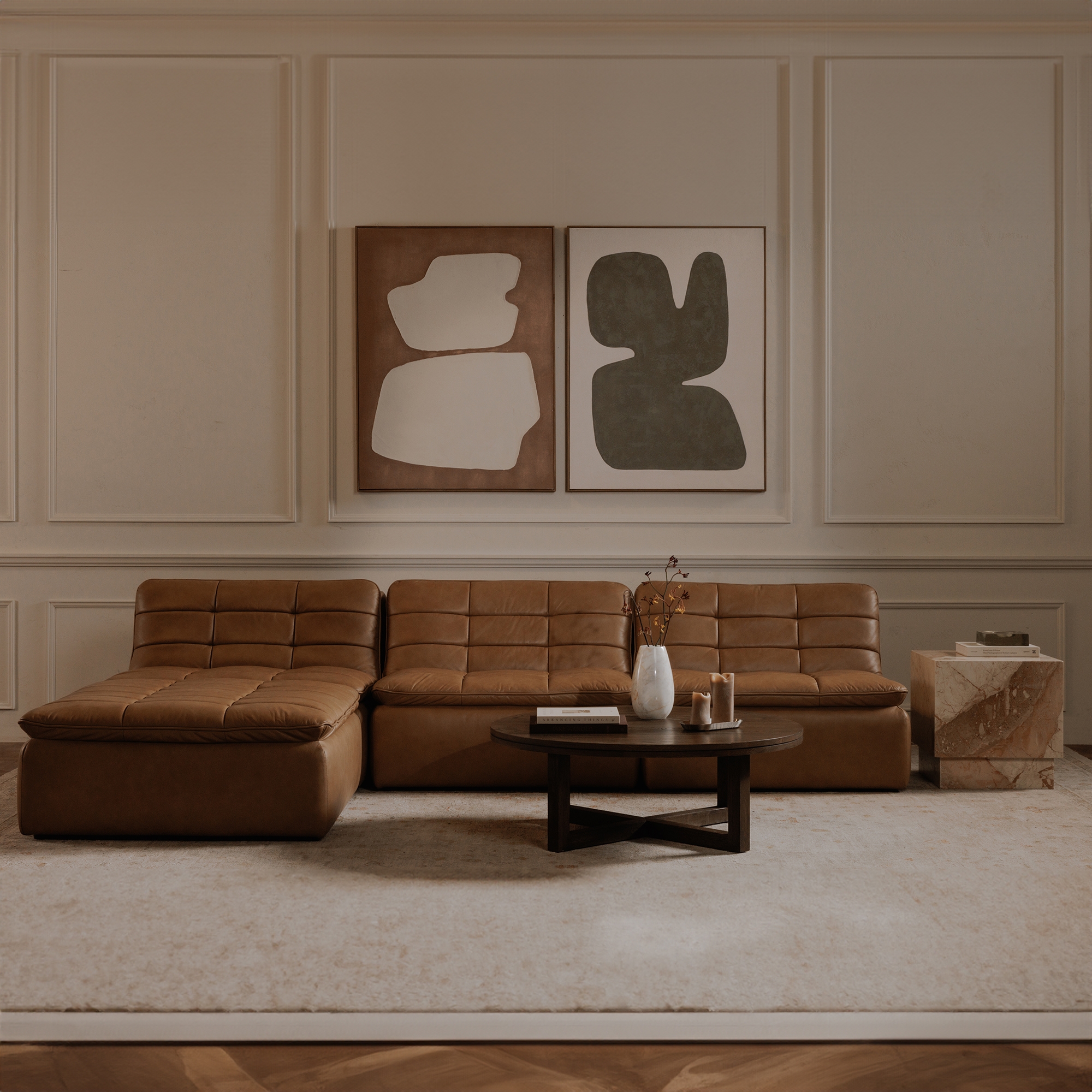 Lino Lounge Modular Sectional Tan Leather - Image 6