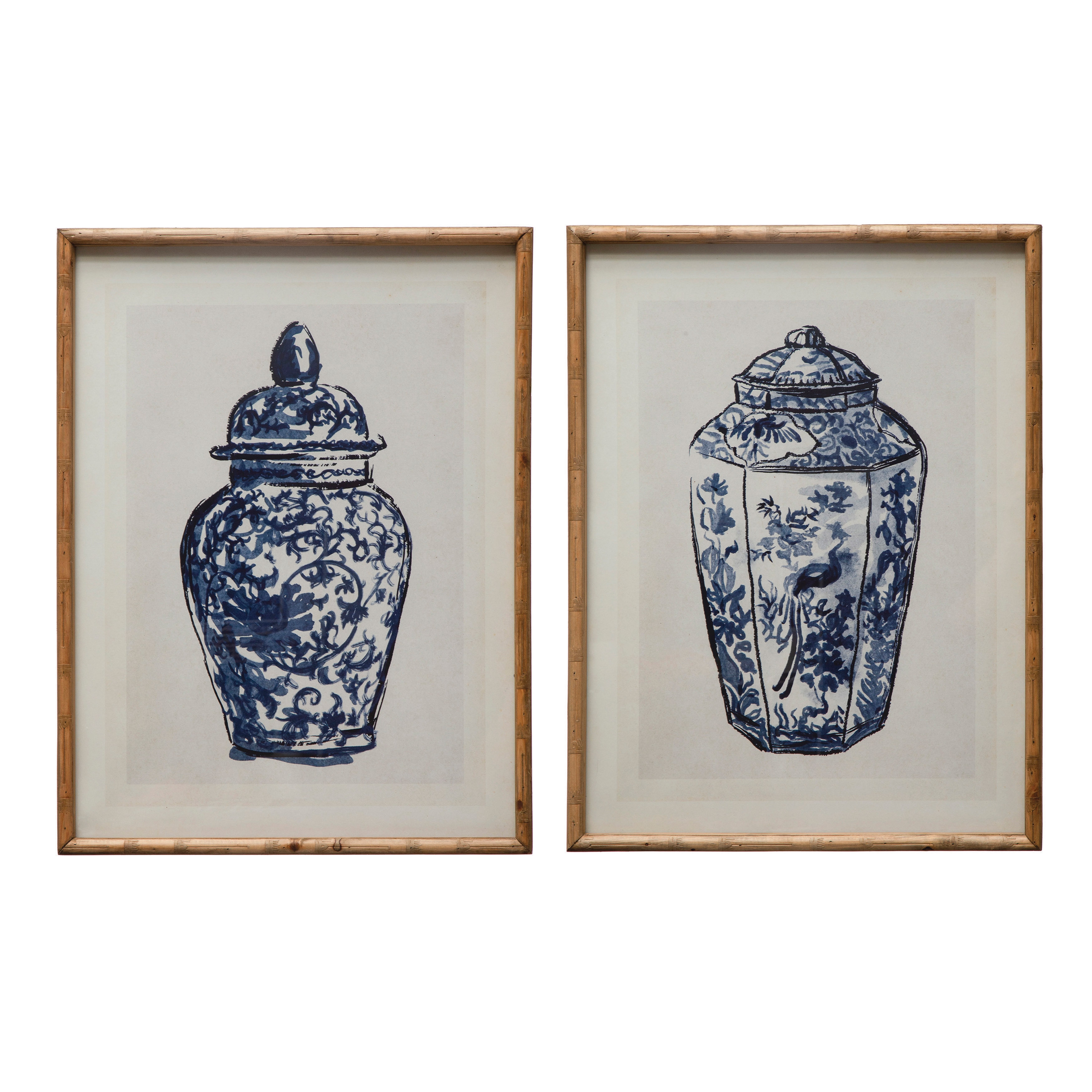 Wood Framed Ginger Jar Wall Art with Glass Cover, Multicolor, Set of 2 - Image 0