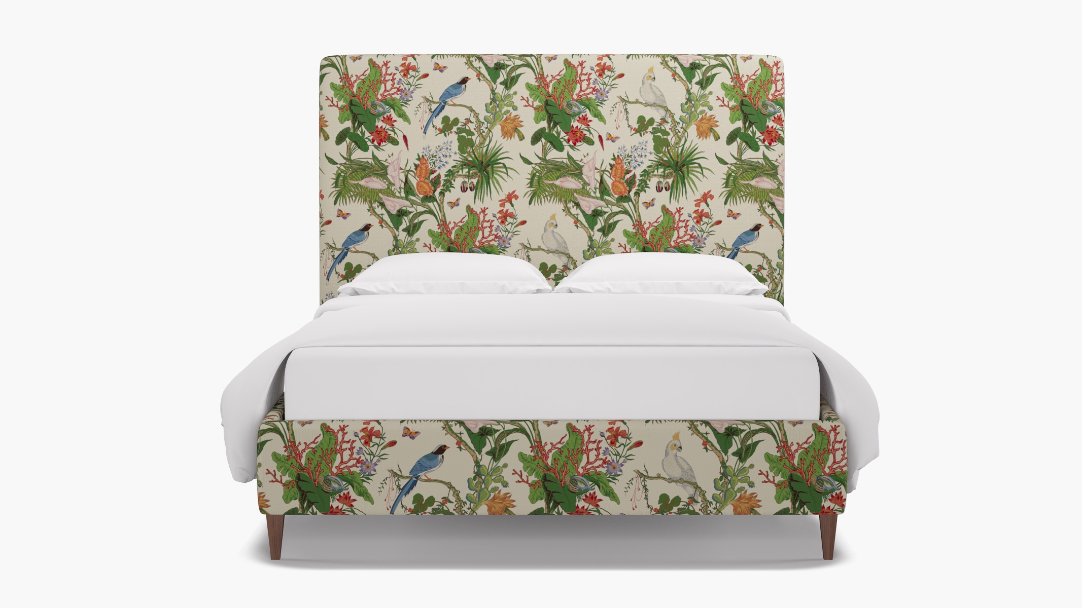 Classic Bed, White Cinque Terra, Walnut Square Tapered Leg, Queen - Image 0