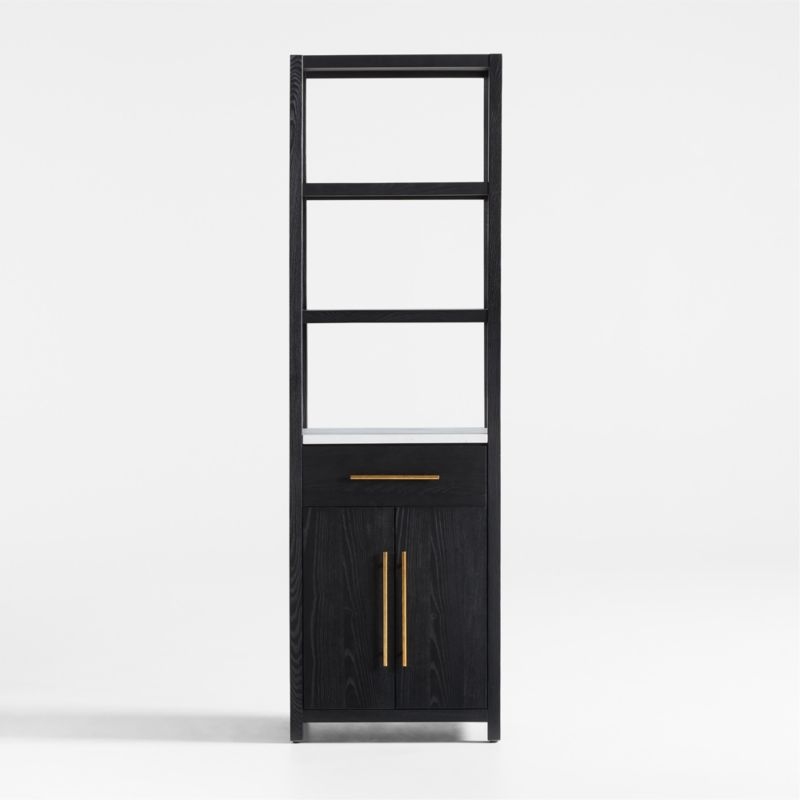 Carmen Tall White Marble Shelf and Black Ash Wood Bathroom Storage Tower - Image 4