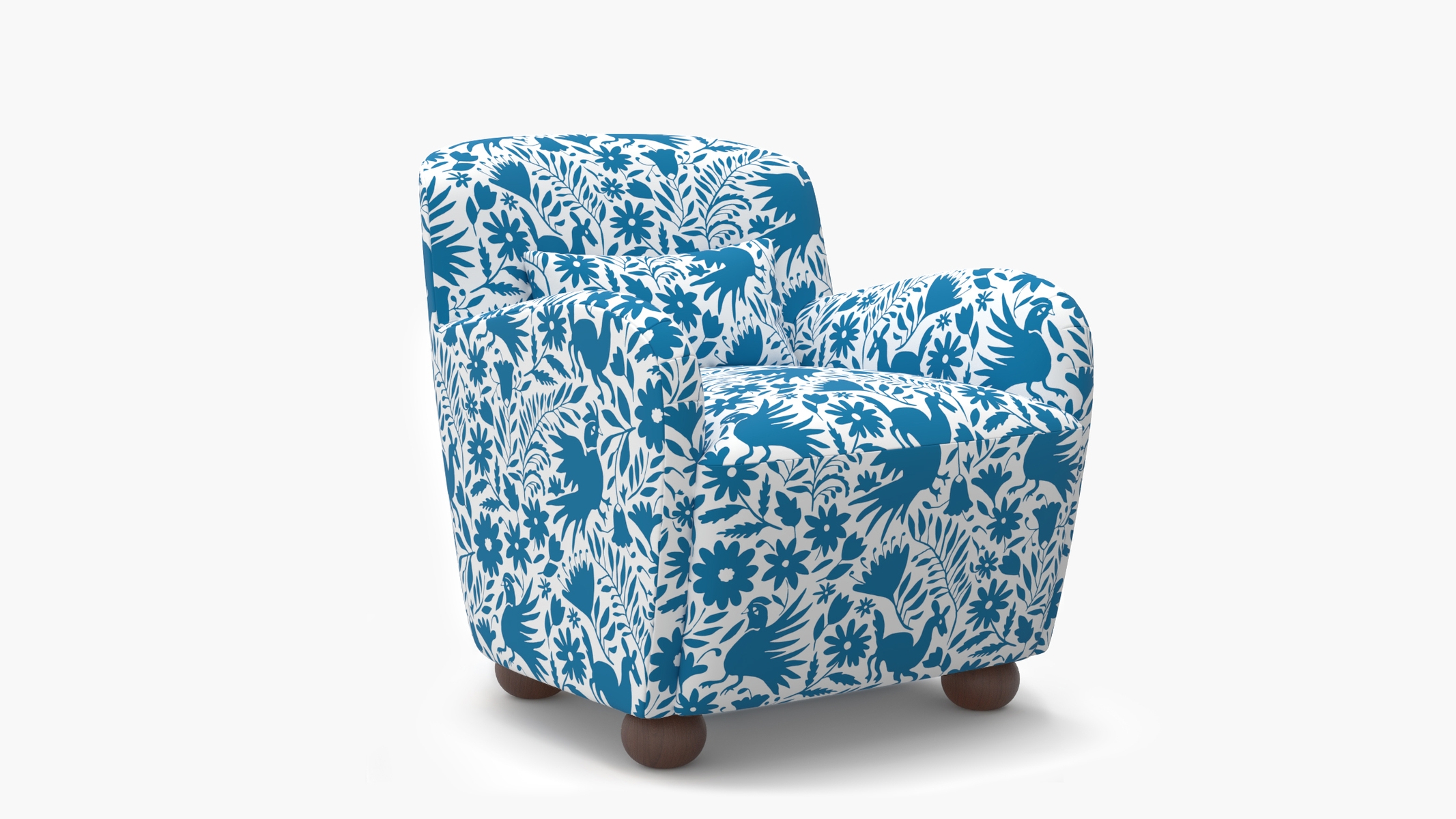 Club Chair, Cerulean Frida, Walnut Bun Foot - Image 1