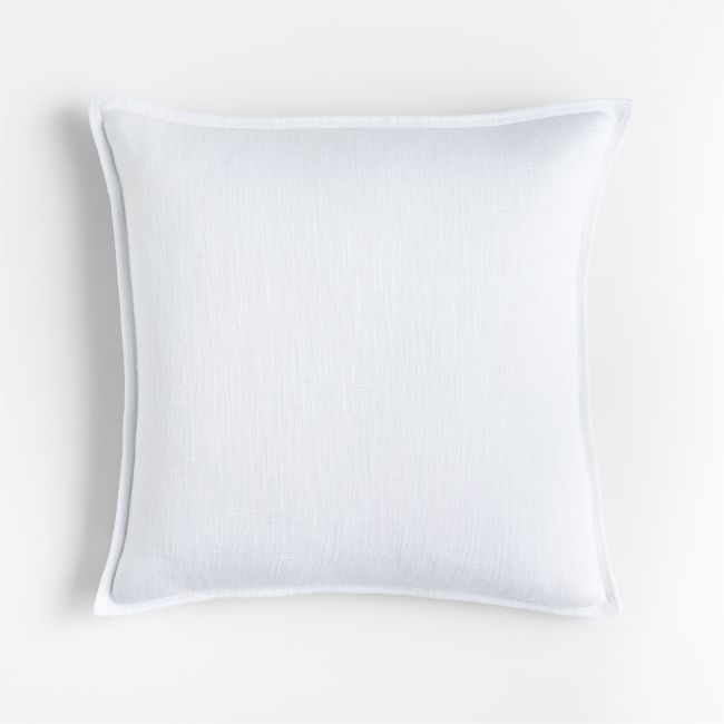 White 20"x20" Laundered Linen Throw Pillow with Down-Alternative Insert - Image 0