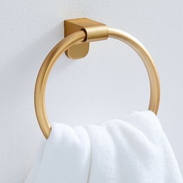 Mid-Century Contour Bathroom Hardware, Antique Brass, Towel Bar 24" - Image 1