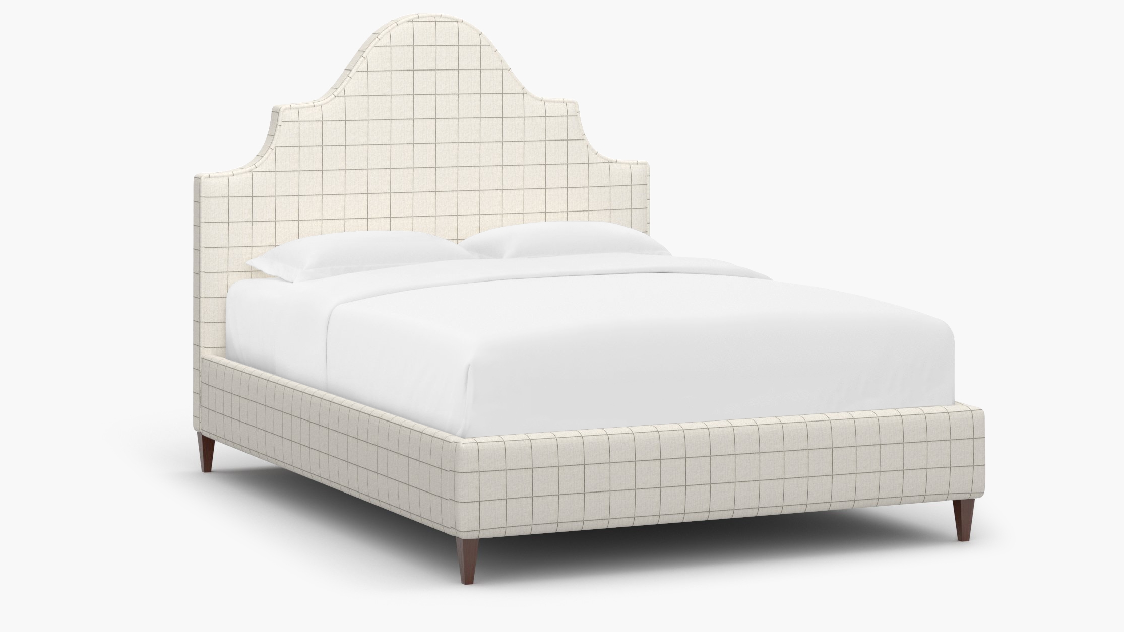 Statement Bed, Coal Windowpane, Walnut Square Tapered Leg, King - Image 1