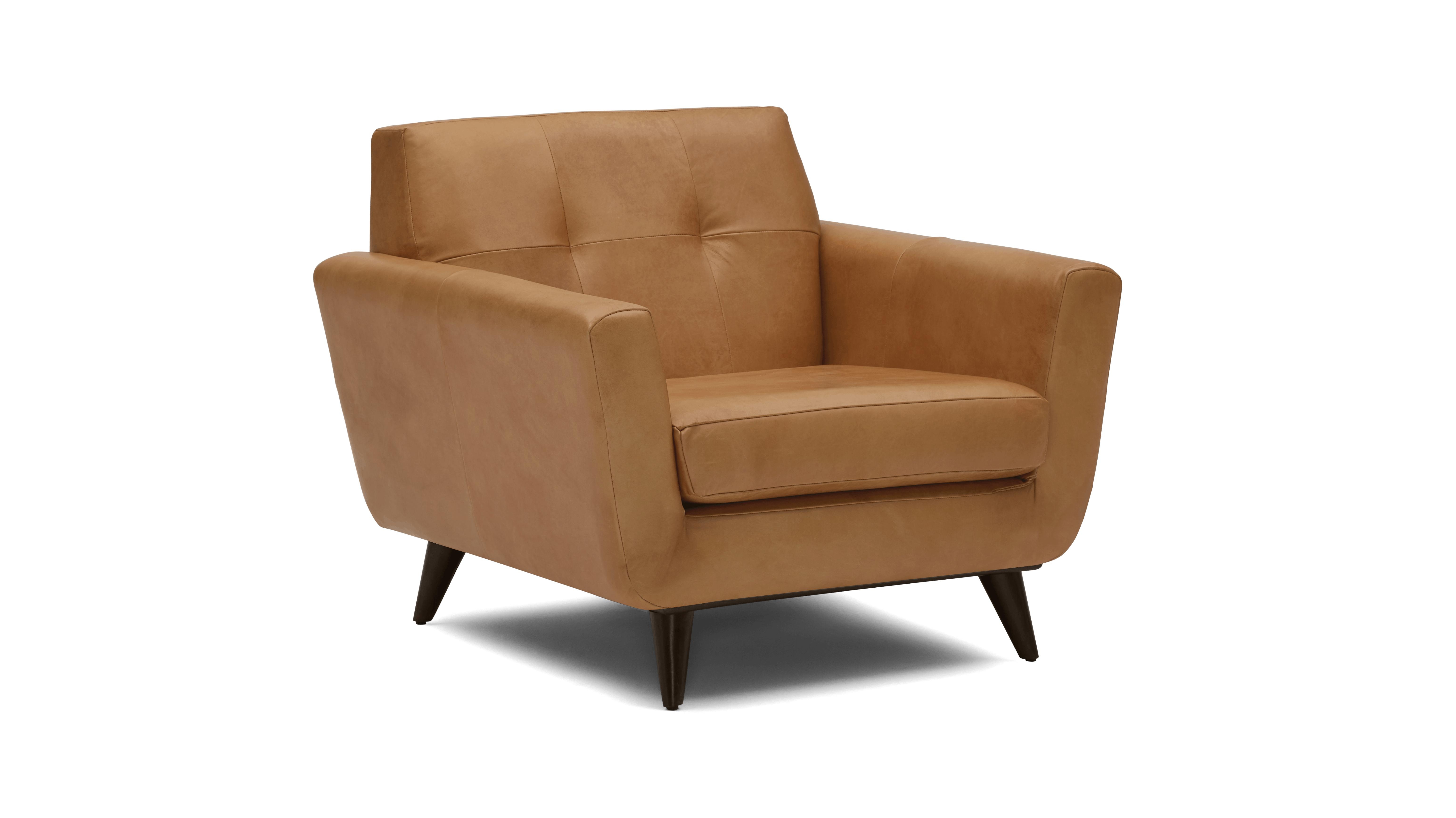 Brown Hughes Mid Century Modern Leather Chair - Santiago Camel - Mocha - Image 1