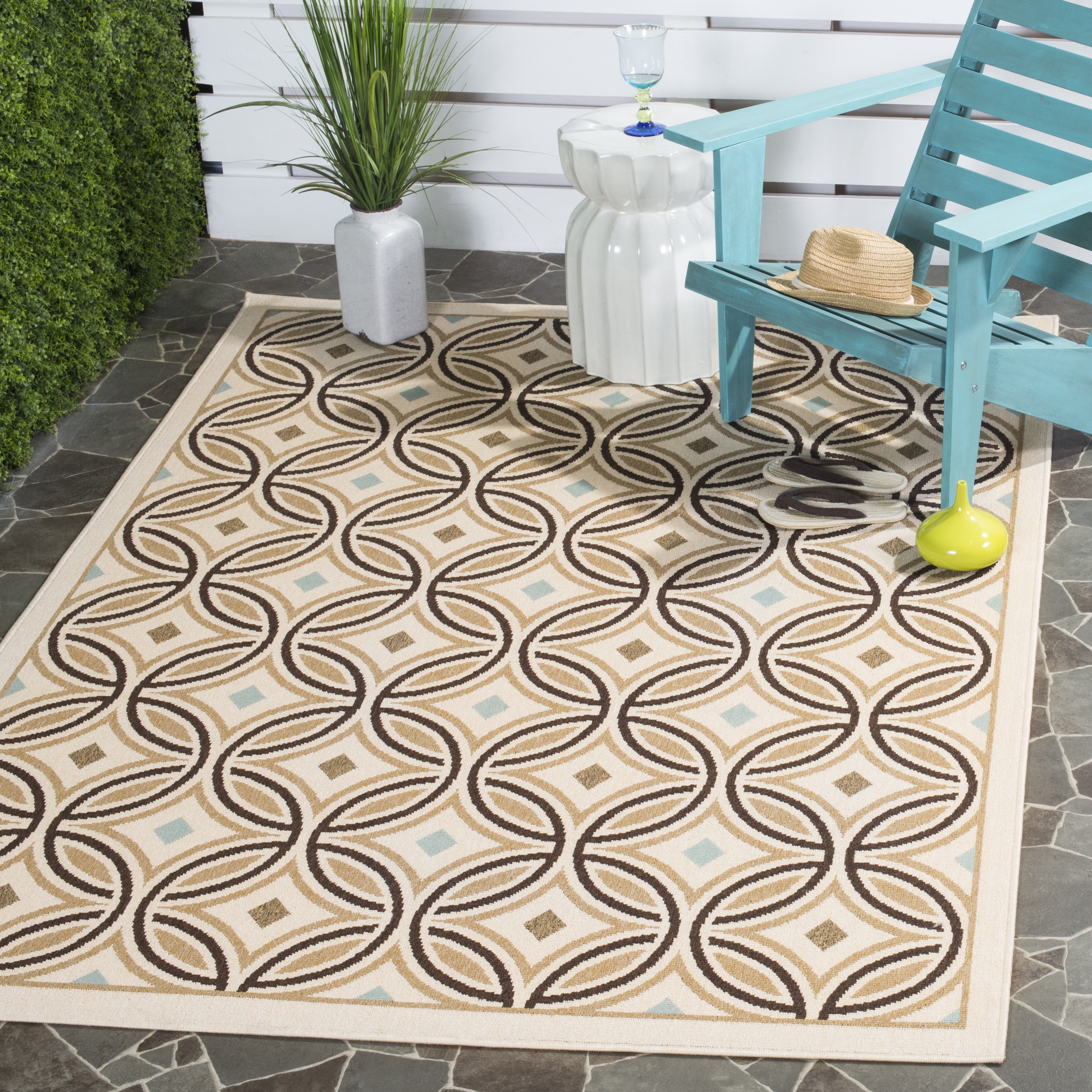 Arlo Home Indoor/Outdoor Woven Area Rug, VER047-0212, Cream/Chocolate,  4' X 5' 7" - Image 1