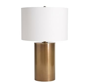 Stella Table Lamp, Small Antique Brass Base with Medium Straight Sided Gallery Shade, White - Image 4