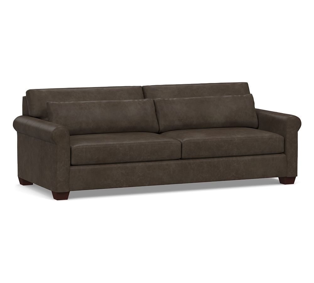 York Deep Seat Roll Arm Leather Grand Sofa 98" 2-Seater, Polyester Wrapped Cushions, Statesville Wolf Gray - Image 0