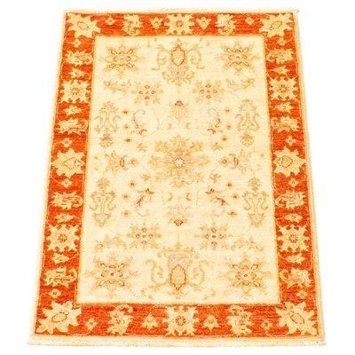 One-of-a-Kind Harshan Hand-Knotted New Age 2'8" x 4'2" Wool Area Rug in Cream - Image 0