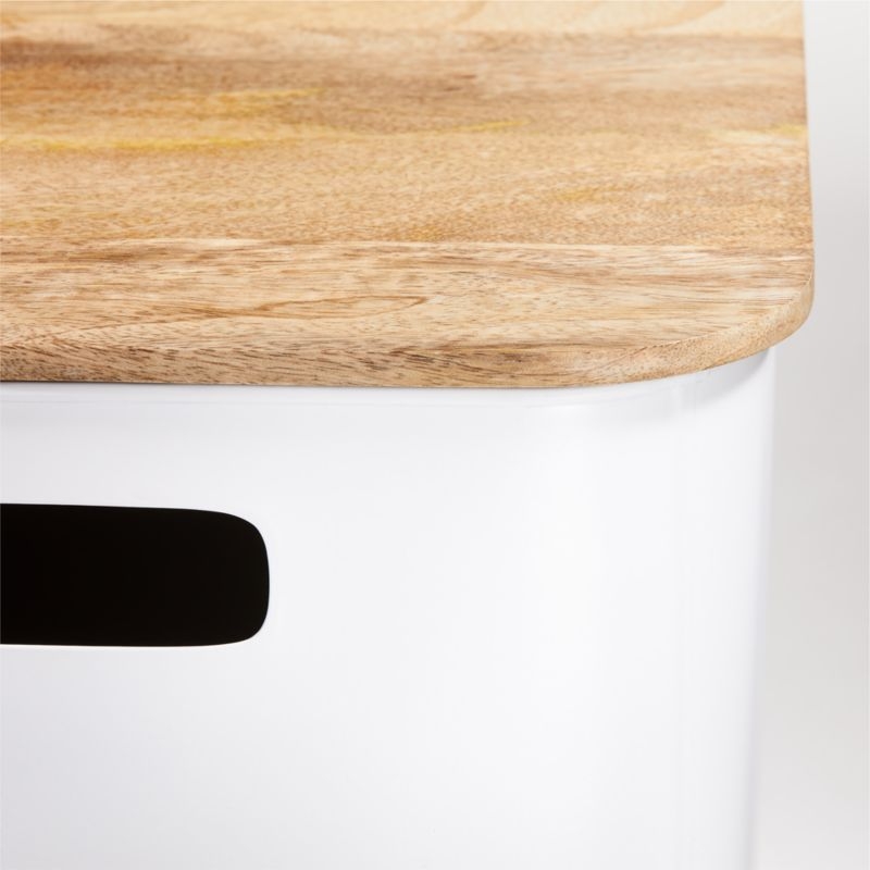 Outline White Medium Metal Storage Bin with Wood Lid - Image 8