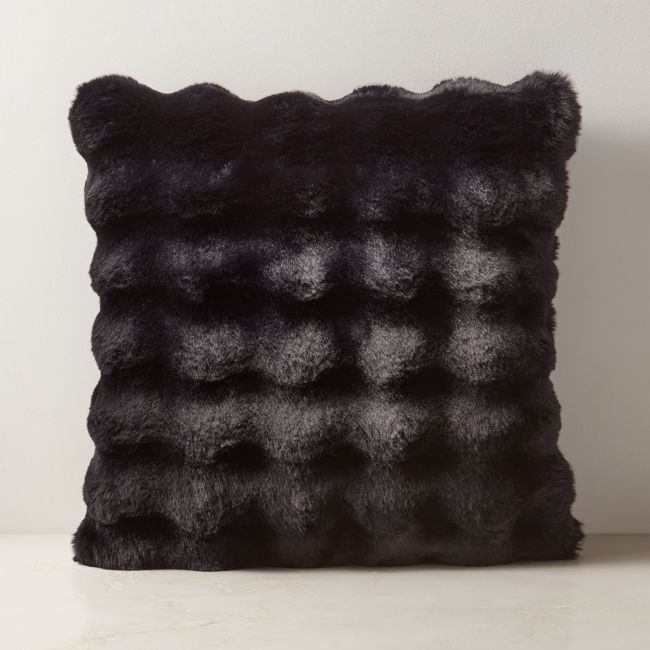 Farleigh Black Faux Fur Throw Pillow with Down-Alternative Insert 20"x20" - Image 0
