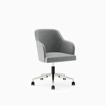 Sterling Armed Desk Chair w Tilt, Soft Casters Polished Aluminum Base Billiard Cloth; Pewter - Image 1