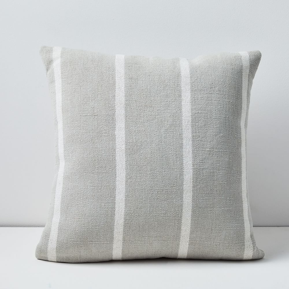 Outdoor Simple Stripe Pillow, 24"x24", Pearl Gray - Image 0