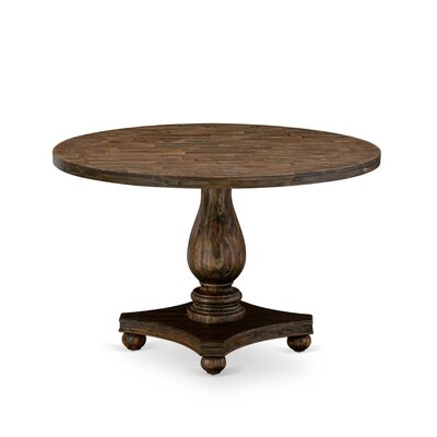 036AA273584B486EB3A6DBC522A5725D Izabelle Round Dining Table With Pedestal, Rustic Rubberwood Table In Sandblasting Antique Walnut Finish, 48 Inch - Image 0