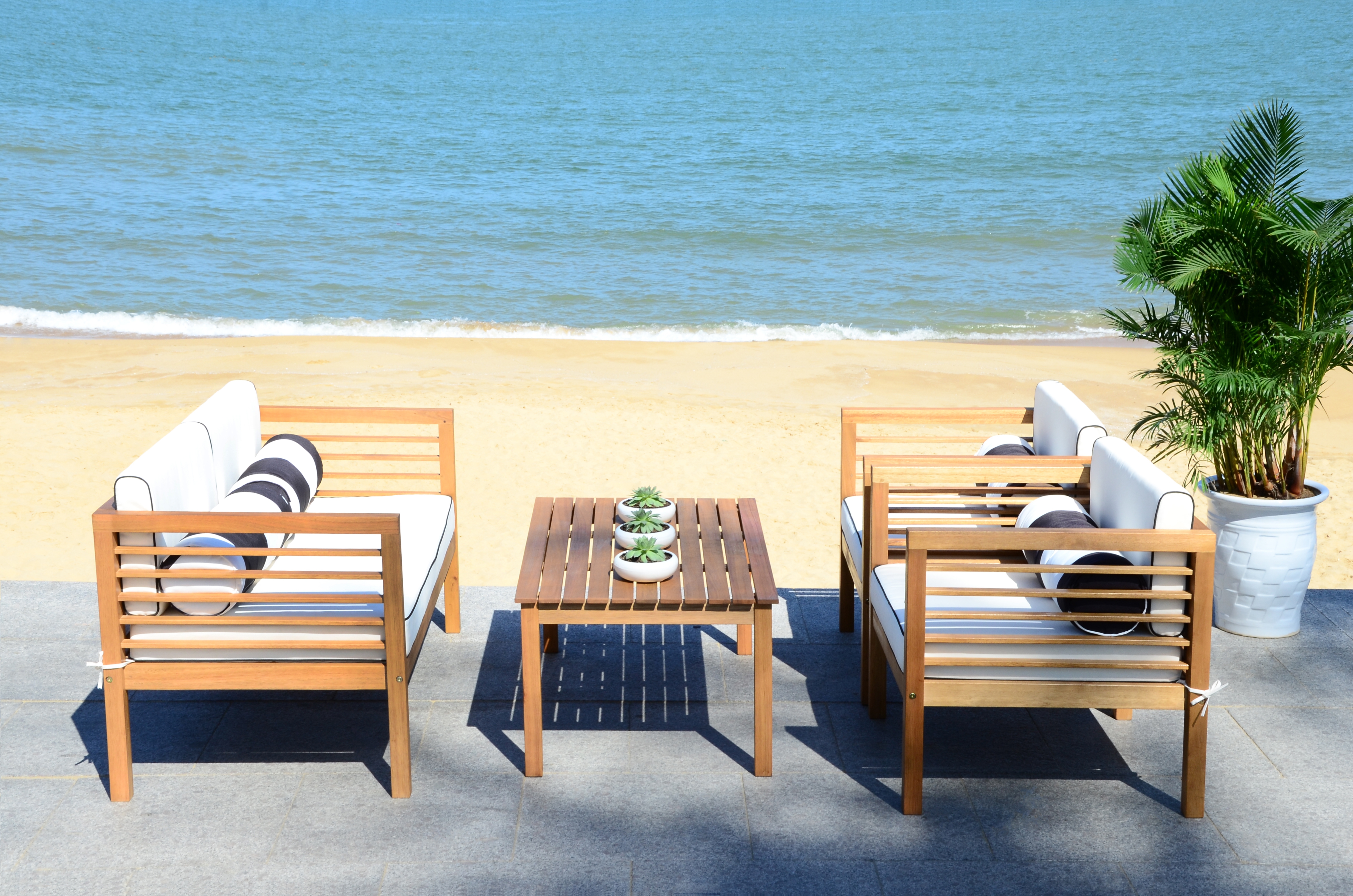 Alda 4 Piece Outdoor Set With Accent Pillows - Natural/Black/White - Safavieh - Image 7
