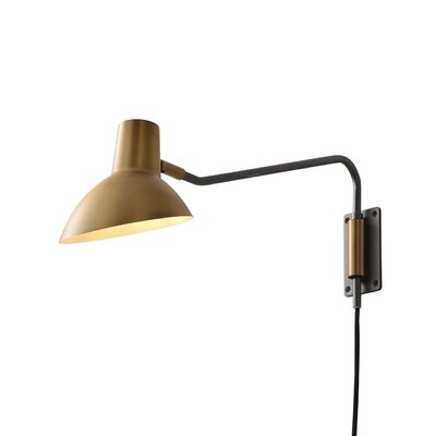 Single Brushed Brass Metal Plug-in Swing Arm Wall Sconce - Image 0