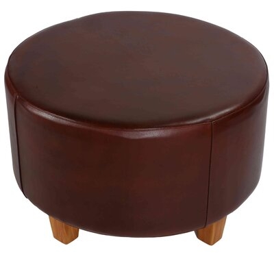 Red Barrel Studio® William Genuine 100% Leather Round Ottoman, Brown - Image 0