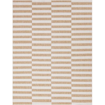 Striped Light Brown/Ivory Indoor / Outdoor Area Rug - Image 0