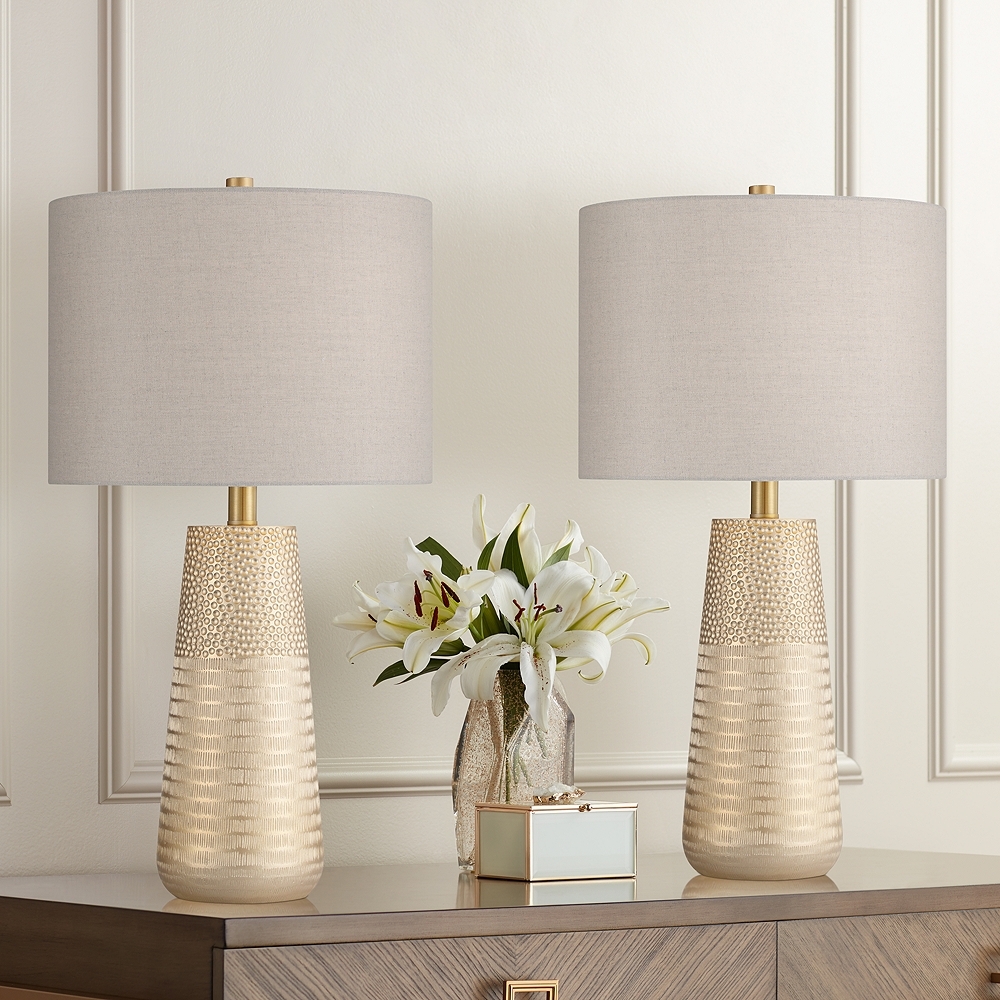 360 Lighting Mira 25 1/4" Textured Gold Modern Table Lamps Set of 2 - Image 0