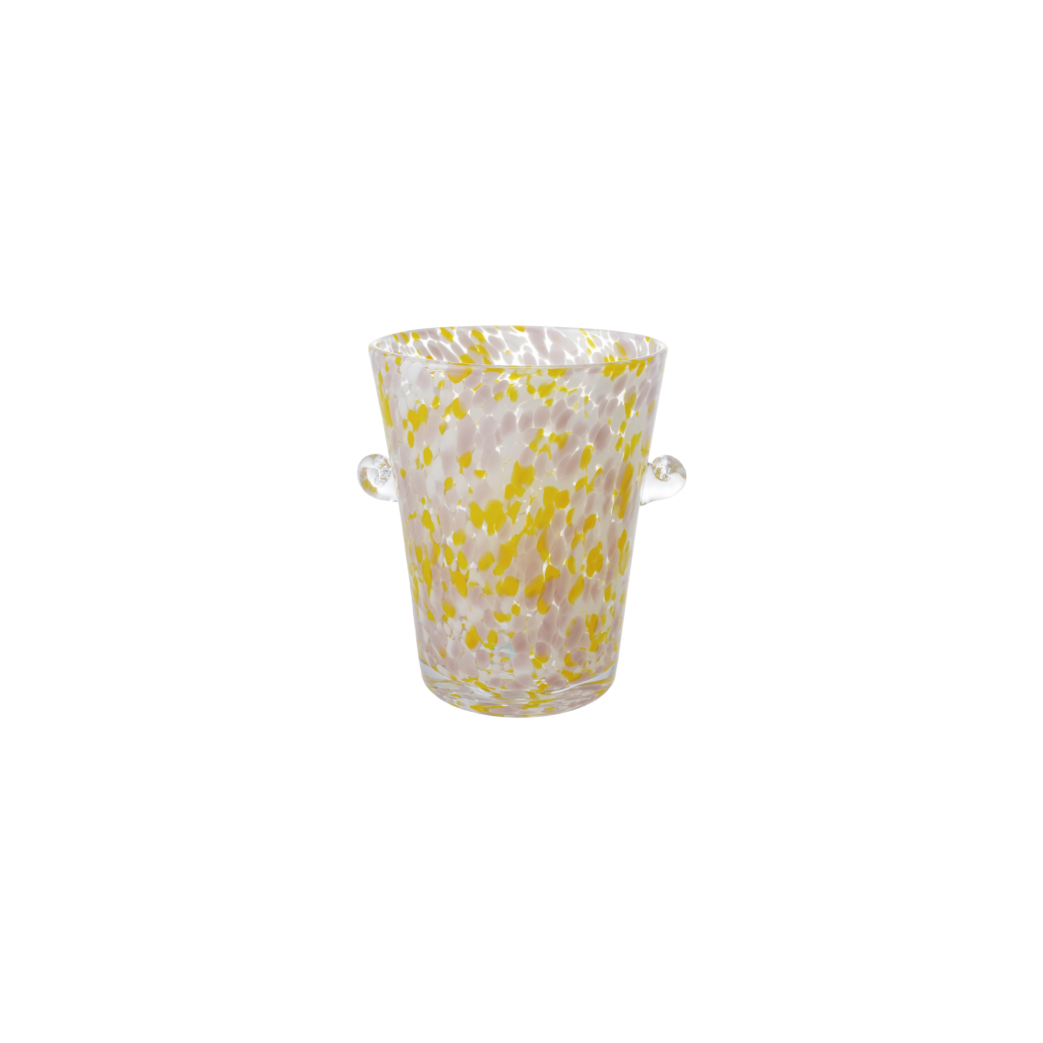 2 Quart Hand-Blown Confetti Glass Ice Bucket with Handles, Yellow, Pink and White - Image 0