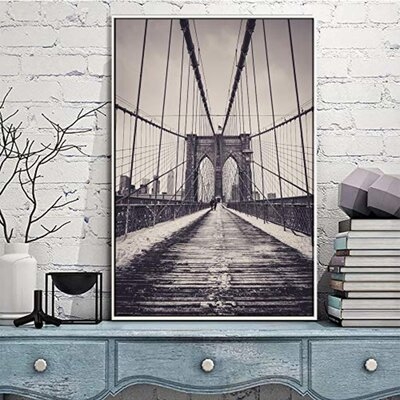 IDEA4WALL Framed Canvas Wall Art For Living Room, Bedroom Brooklyn Bridge And New York City Canvas Prints For Modern Home Decoration Ready To Hang - 24"X36" Inches - Image 0