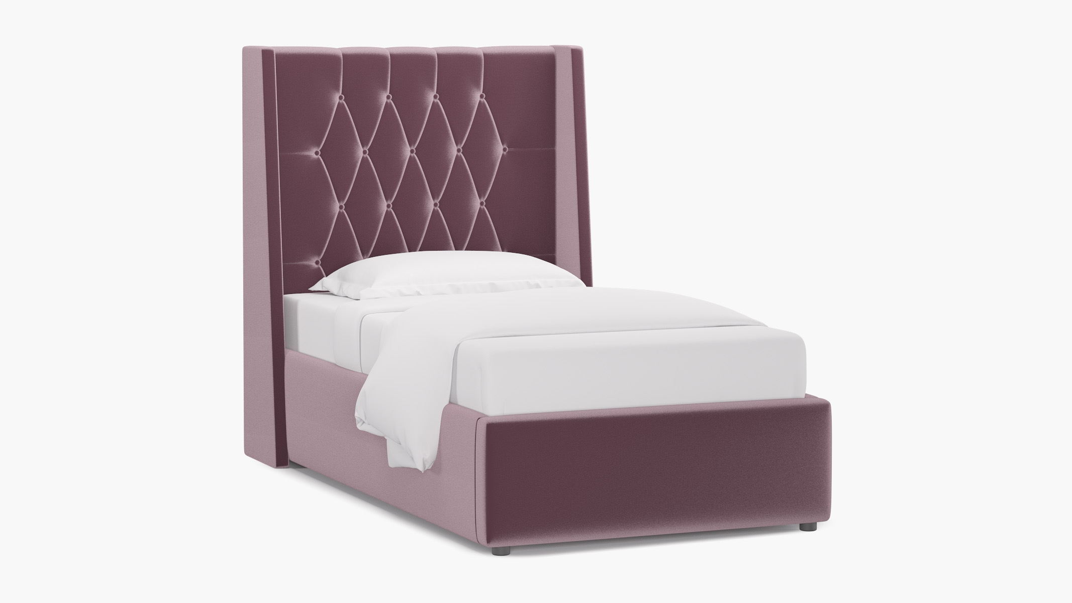 Tufted Wingback Bed, Lavender Performance Plush Velvet, Twin - Image 1