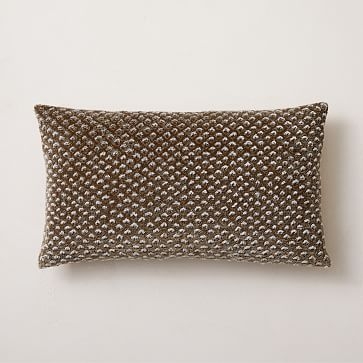 Raised Velvet Pillow Cover, 12"x21", Taupe - Image 2