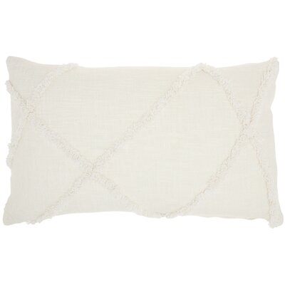 Remi Cotton Lumbar Pillow Cover & Insert, White, 24" x 14" - Image 0