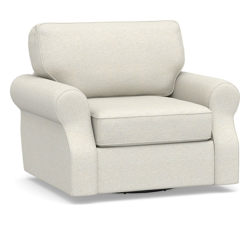 SoMa Fremont Roll Arm Upholstered Swivel Armchair, Polyester Wrapped Cushions, Performance Boucle Oatmeal - Image 0
