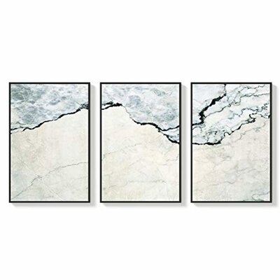 Panels Abstract Marble Canvas, Black Floater Frame Graphic Art on Canvas, Set of 3 - Image 0