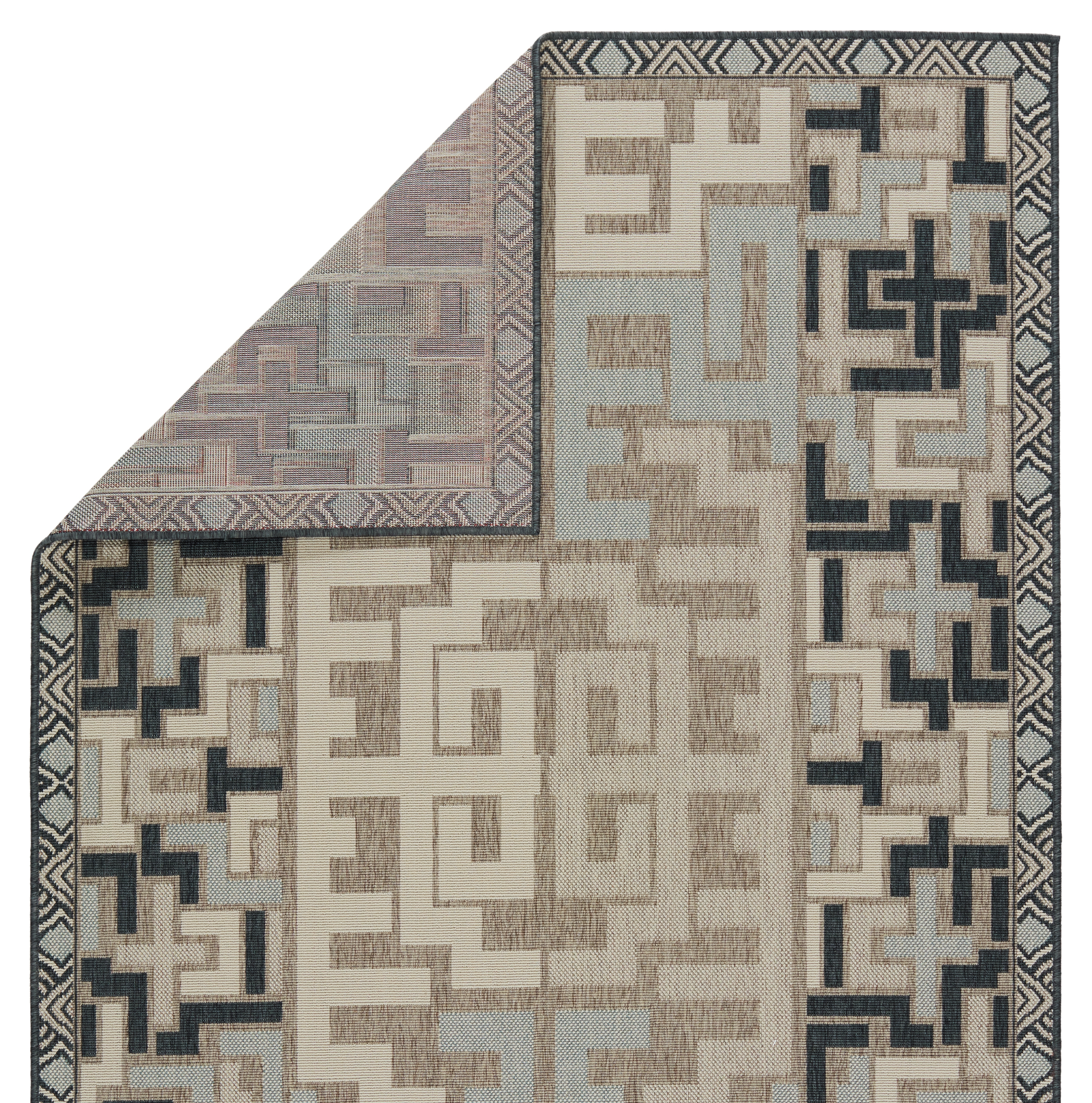 Vibe by Arpino Indoor/ Outdoor Geometric Beige/ Dark Gray Area Rug (4'X6') - Image 2