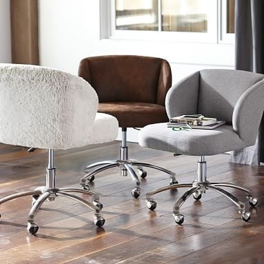 Ivory Sherpa Faux-Fur Wingback Swivel Desk Chair - Image 2