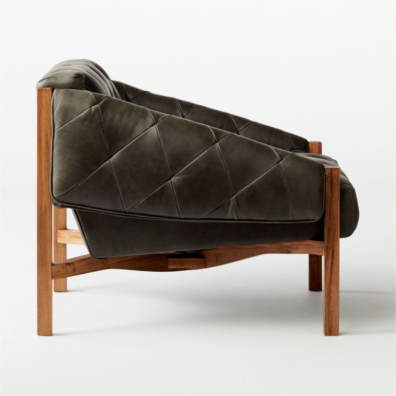 Abruzzo Black Leather Tufted Chair with Brown Legs - Image 3