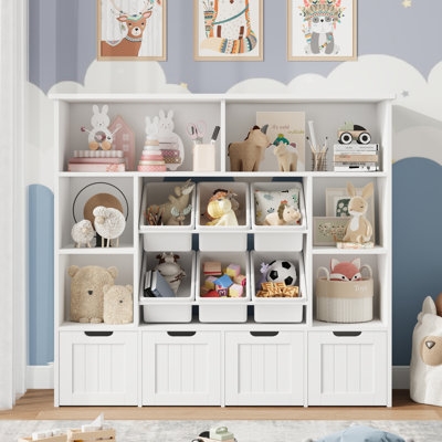 41.7 H X 49.4 W Cube Bookcase with 4 Drawers, Wood Bookshelf - Image 0