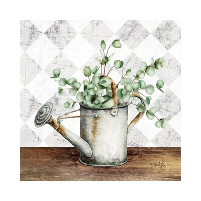 Eucalyptus White Watering Can by Marla Rae - Wrapped Canvas Painting - Image 0