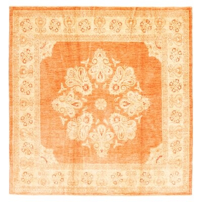 One-of-a-Kind Hand-Knotted New Age 6'7" Square Wool Area Rug in Orange/Ivory - Image 0