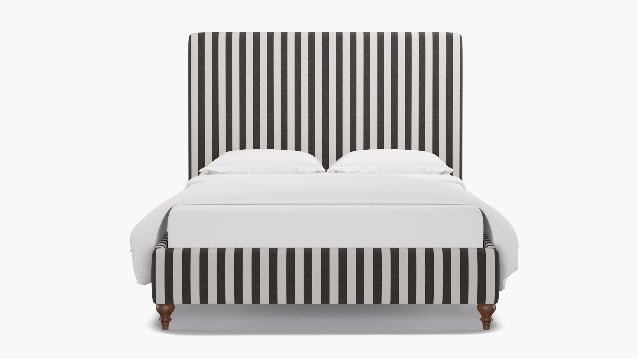 Classic Bed, Ink Cabana Stripe, Walnut Traditional Turned Leg, Twin - Image 0