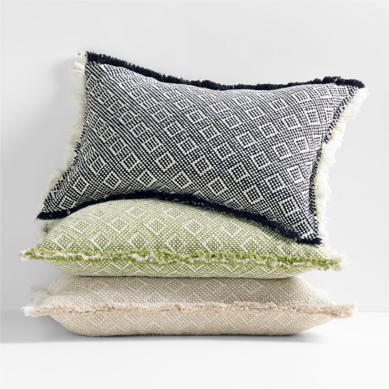 Geo Fringe Organic Cotton 22x15 Flax Taupe Throw Pillow with Feather Insert - Image 3