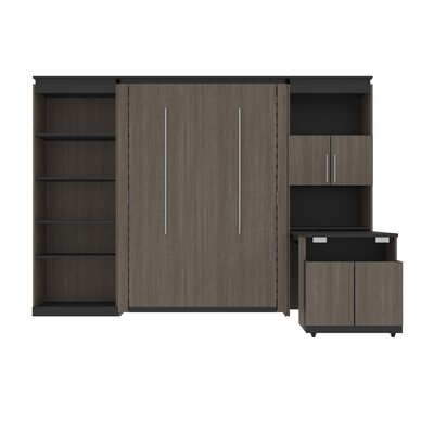 Bestar Orion 118W Full Murphy Bed With Shelving And Fold-Out Desk (119W) In Bark Gray & Graphite - Image 0