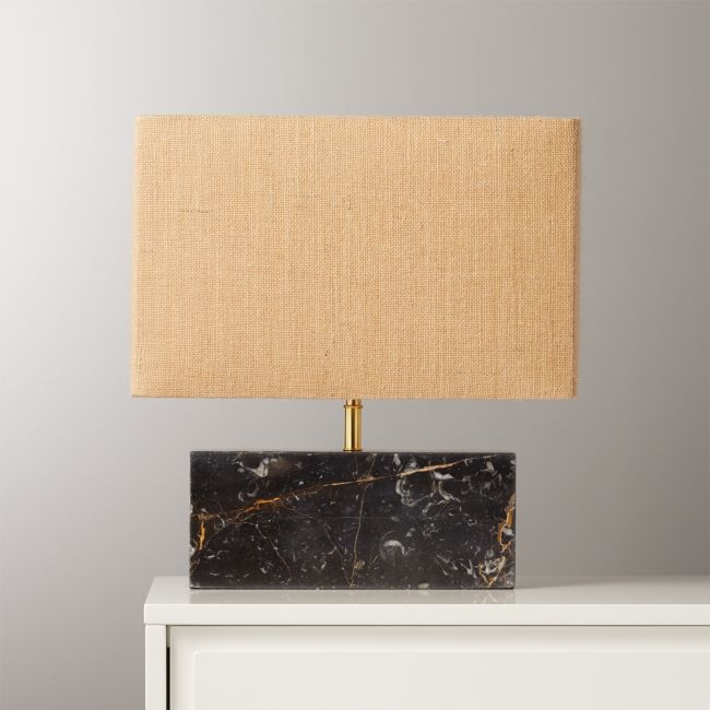 Floral Marble with Hemp Shade Rectangular Table Lamp - Image 0
