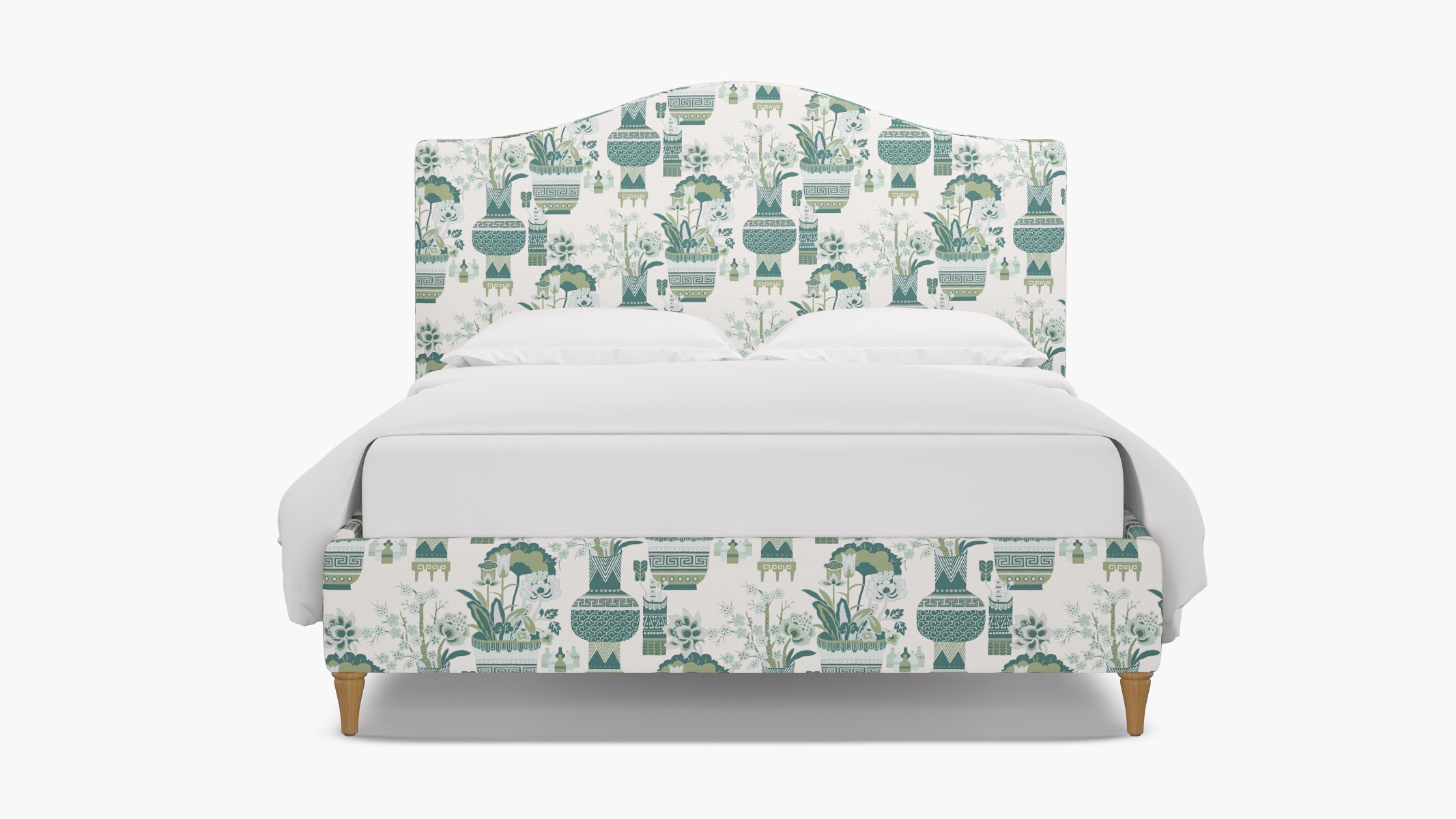 Camelback Bed, Pistachio Kan-Shie, Natural Decorative Tapered Leg, King - Image 0