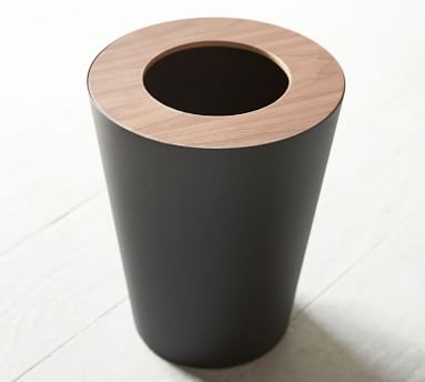 Yamazaki Round Wood Rim 1.8 Gallon Trash Can, White - Image 5