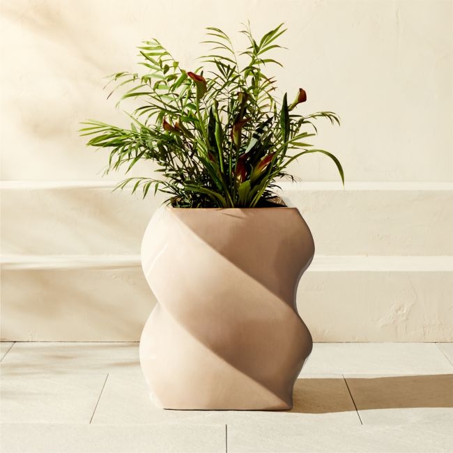Cascata Twisted Light Brown Glazed Ceramic Indoor/Outdoor Planter Small - Image 0