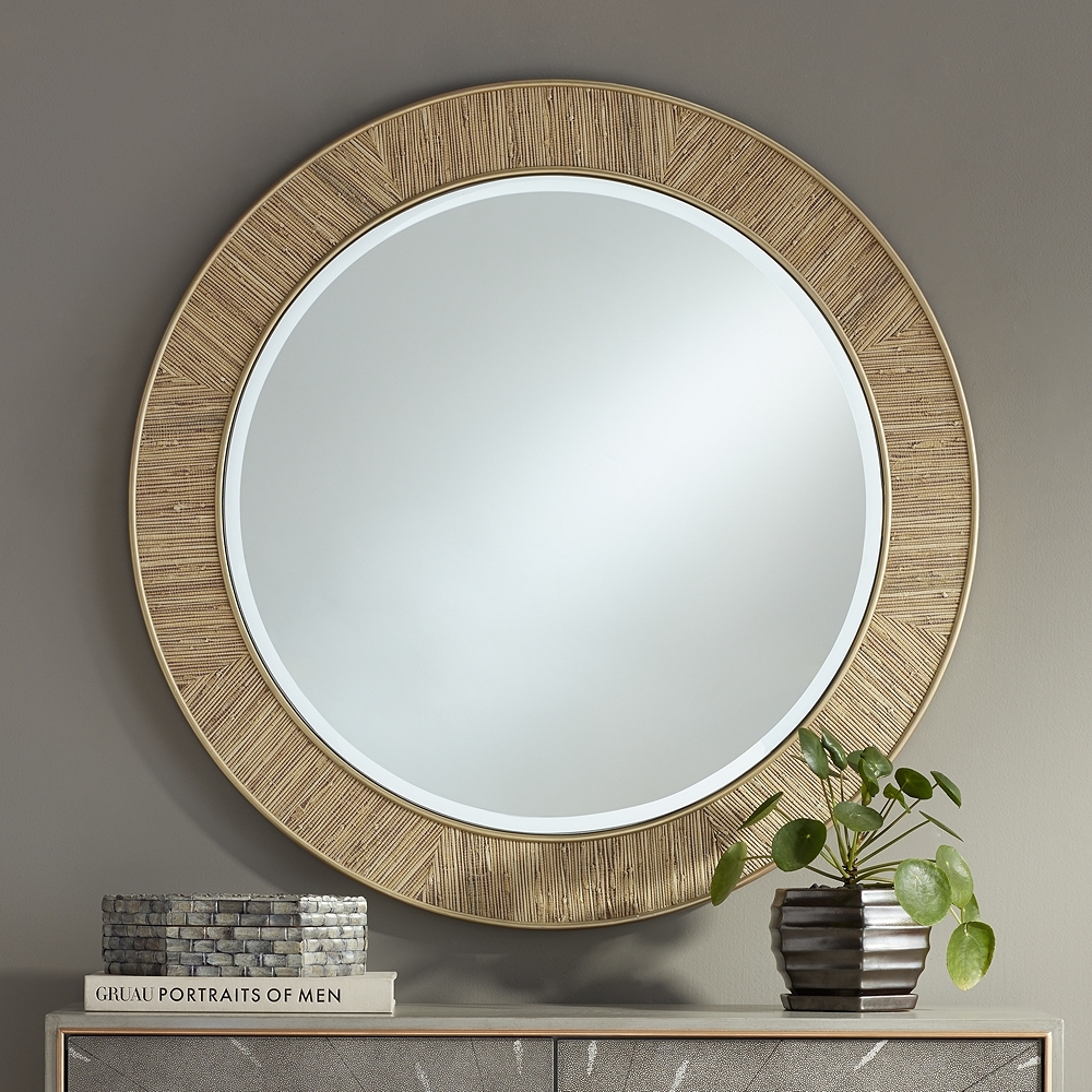 Malina 35" Round Natural Grass Weave Wall Mirror - Style # 78P15 - Image 0