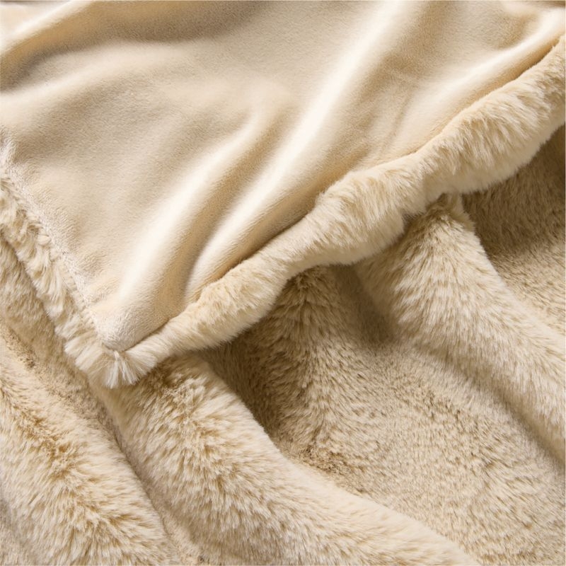 Channel Faux Fur 90"x90" Travertine Beige Bed Blanket - Image 4