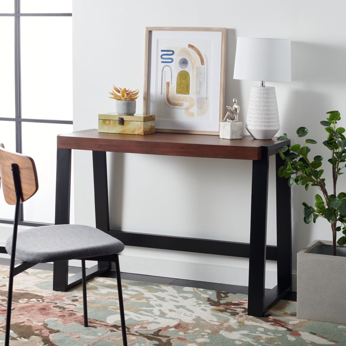 Dennings Desk - Walnut / Black - Safavieh - Image 1