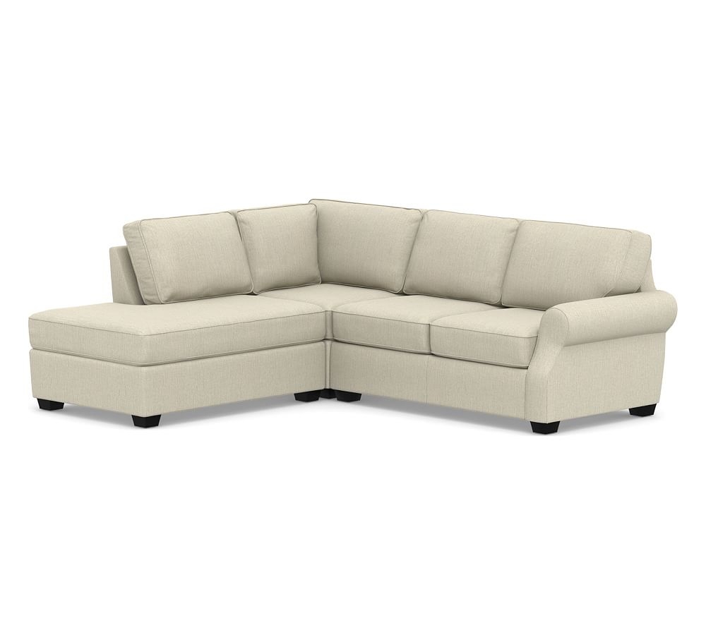 SoMa Fremont Roll Arm Upholstered Right 3-Piece Bumper Sectional, Polyester Wrapped Cushions, Chenille Basketweave Oatmeal - Image 0
