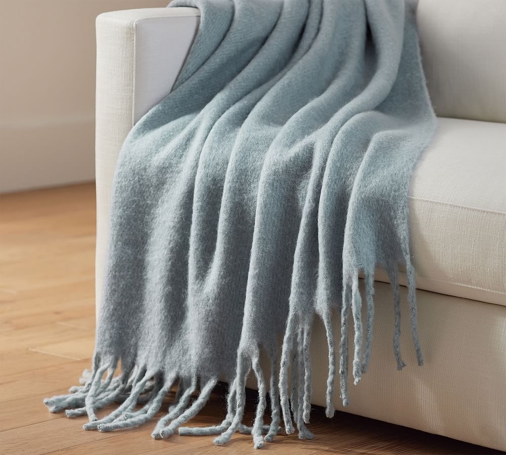 Hayes Faux Mohair Throw Blanket, 50 x 60", Chambray - Image 0