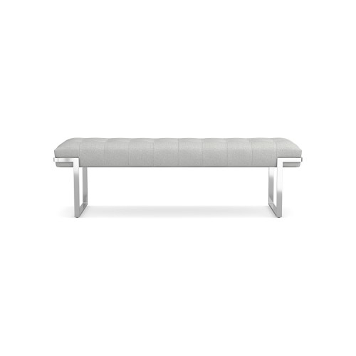 Mixed Material Bench, Standard Cushion, Perennials Performance Basketweave, Light Grey, Polished Nickel - Image 0