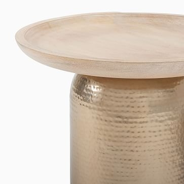 Miri 20" Side Table, Cerused White , Hammmered Brass - Image 2